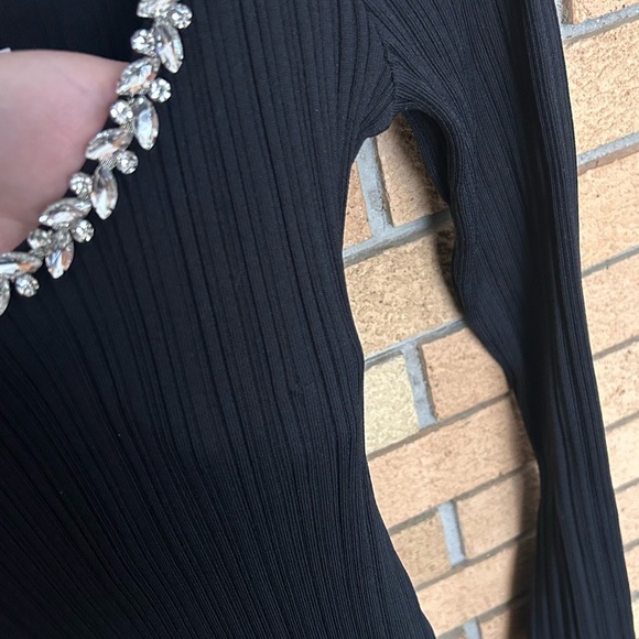 NWT WAYF Cinthia Jewel Neck Long Sleeve Rib Midi Dress Black Size Medium - Picture 7 of 8